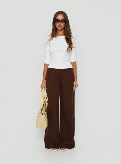 Hereos Mid Rise Baggy Leg Jeans Washed Chocolate