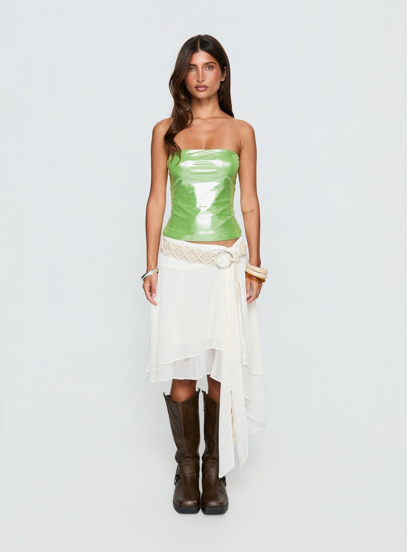 Mistyque Strapless Metallic Top Lime