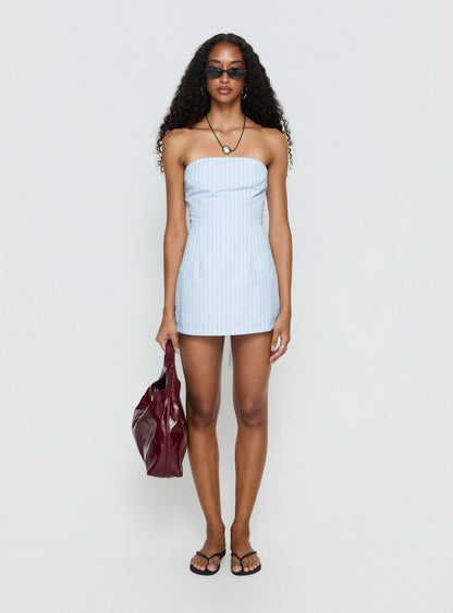 Yumiko Strapless Romper Blue Stripe