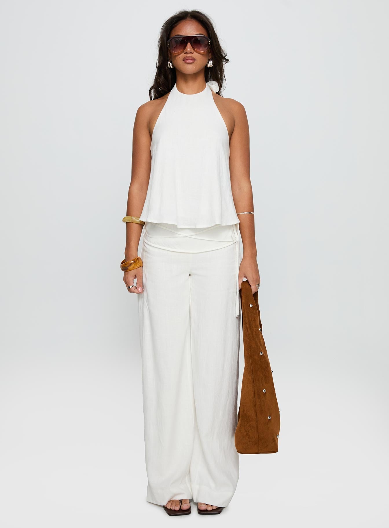 Silver Moon Linen Blend Tie Pants White