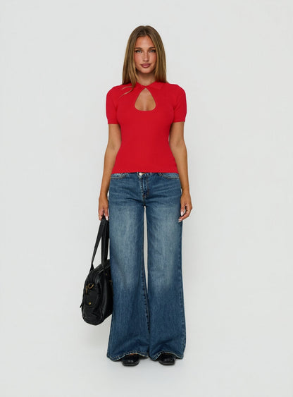 Happened One Night Keyhole Blouse Top Red