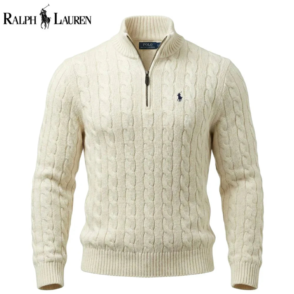 RL Chunky Cable-Knit Cotton Quarter-Zip Sweater - Dalm Fashion