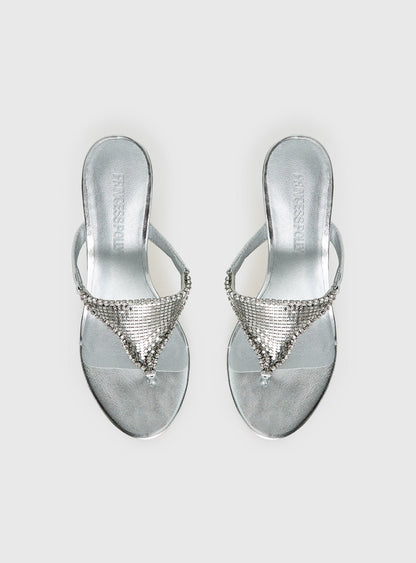 Miss You More Glitter Mesh Heels Silver