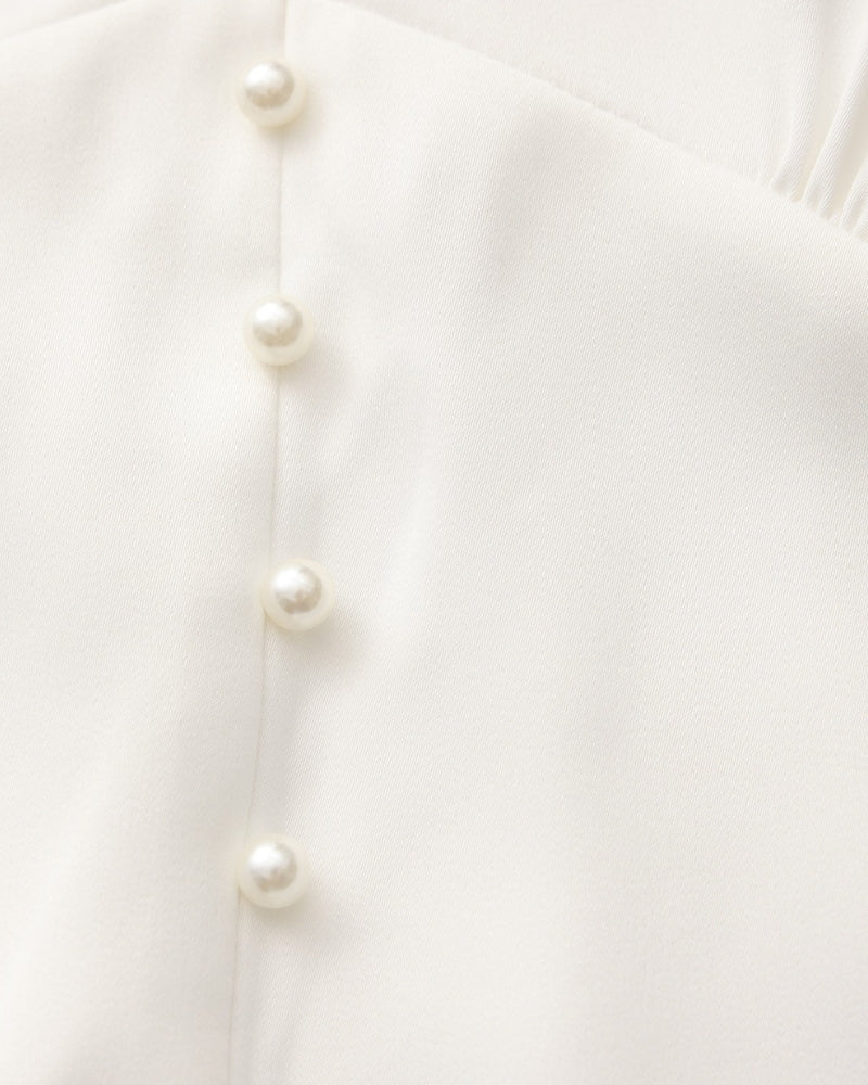 Pearl Button Ruffle Midi Dress - Dalm Fashion