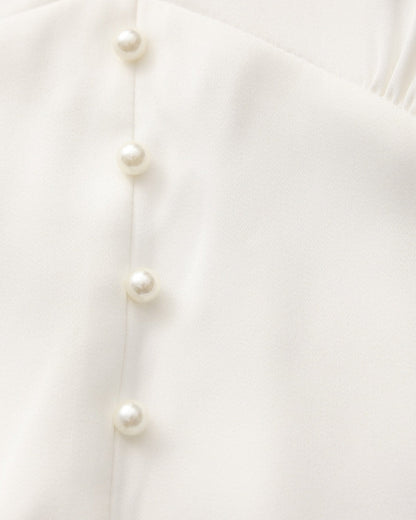 Pearl Button Ruffle Midi Dress - Dalm Fashion