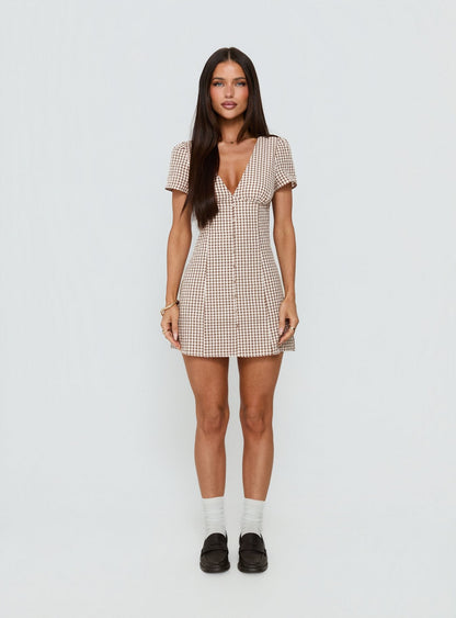 Loveliness Playsuit Brown Check Petite