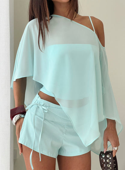 Senzo Chiffon Poncho Top Blue