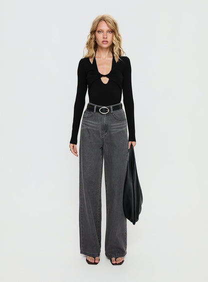 Tulia Long Sleeve Layered Bodysuit Black