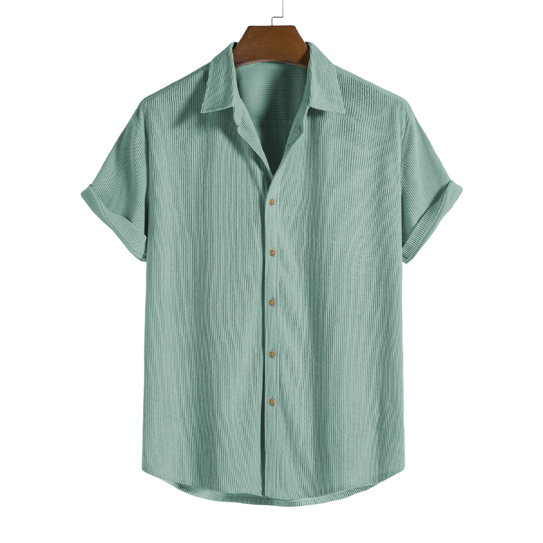 Short-Sleeved Corduroy Button Up Shirt & Shorts - Dalm Fashion