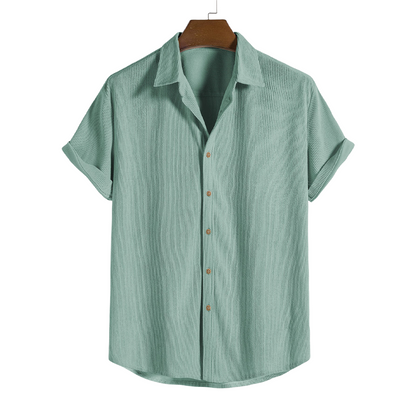 Short-Sleeved Corduroy Button Up Shirt & Shorts - Dalm Fashion