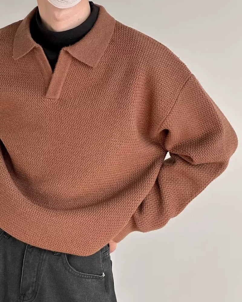 Textured Knit Polo Sweater - Dalm Fashion