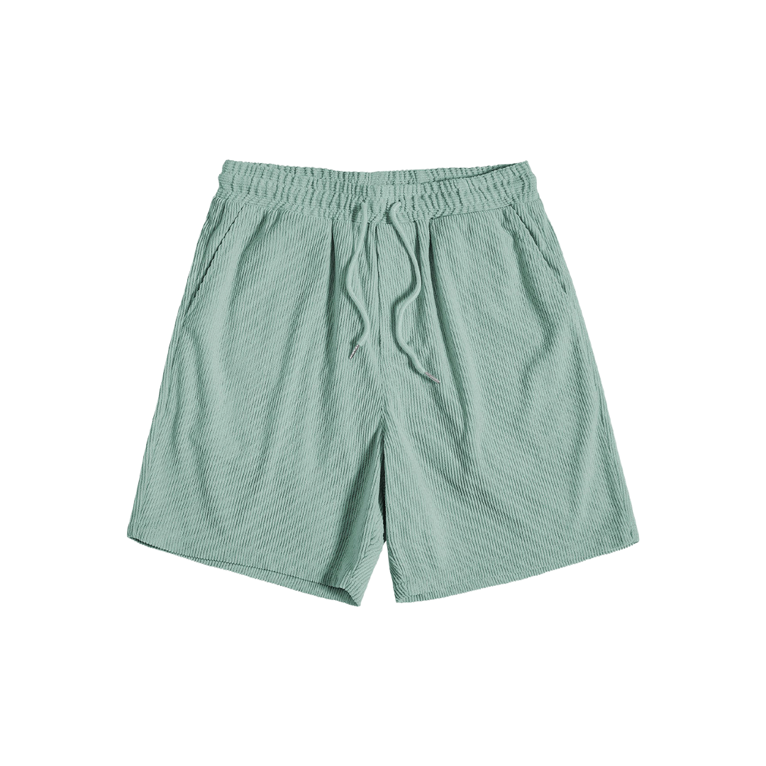 Short-Sleeved Corduroy Button Up Shirt & Shorts - Dalm Fashion