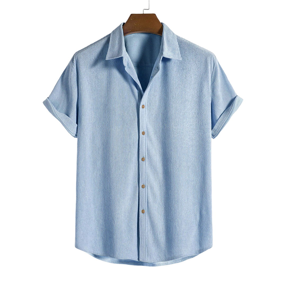 Short-Sleeved Corduroy Button Up Shirt & Shorts - Dalm Fashion