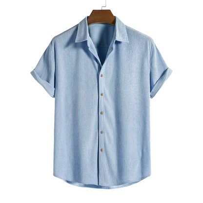 Short-Sleeved Corduroy Button Up Shirt & Shorts - Dalm Fashion