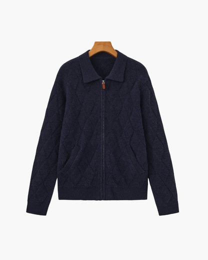 Heritage Diamond Knit Zip Cardigan - Dalm Fashion