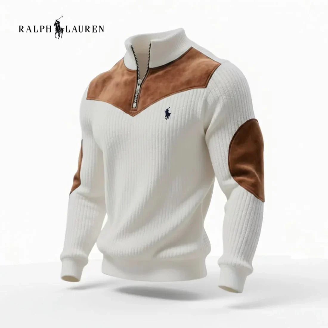 Modern Ribbed Knit Zip Sweater with Suede Accents - Dalm Fashion