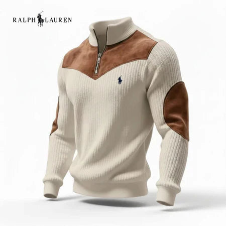 Modern Ribbed Knit Zip Sweater with Suede Accents - Dalm Fashion