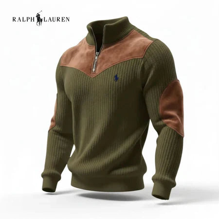 Modern Ribbed Knit Zip Sweater with Suede Accents - Dalm Fashion