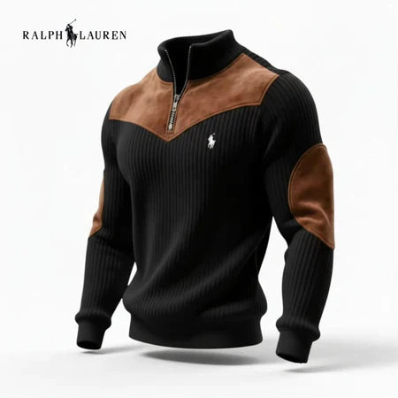 Modern Ribbed Knit Zip Sweater with Suede Accents - Dalm Fashion