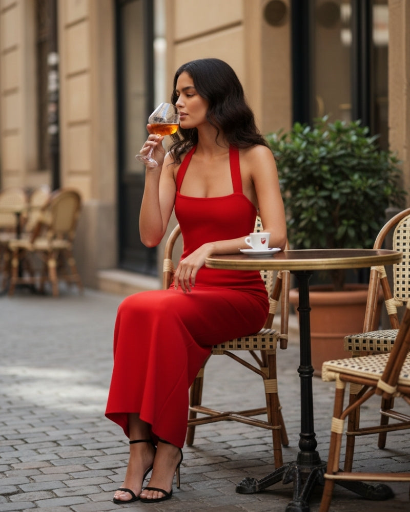 Women's Halter Neck Slim-Fit Maxi Dress - Dalm Fashion