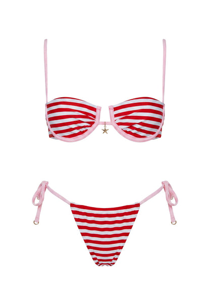 Jenner Tie Side Bikini Bottoms Red / Pink Stripe