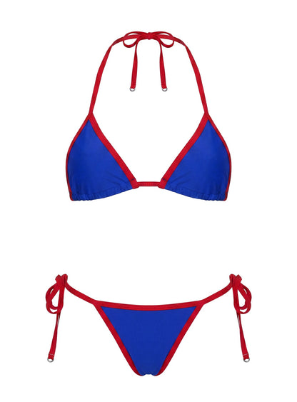 Mikaya Beaded Tie Side Bikini Bottoms Blue / Red