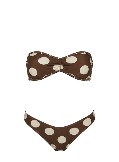 Tykana Bandeau Bikini Top Brown / Cream Polka Dot