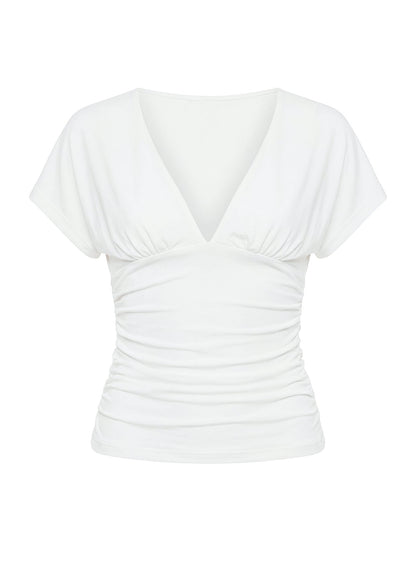 Mattey Cinched V Neck Top White