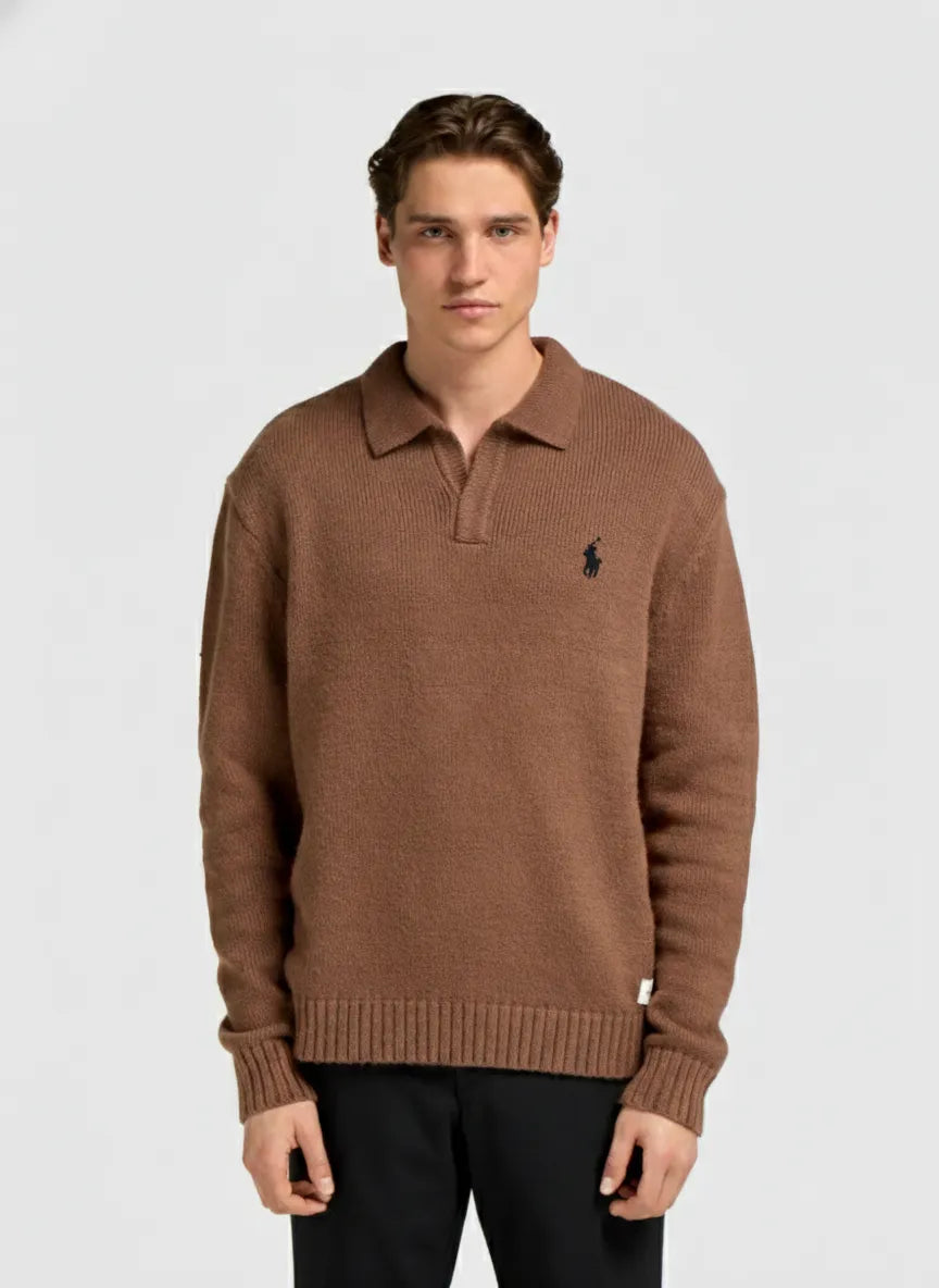 Heavy Knit Polo - Dark Grey - Dalm Fashion