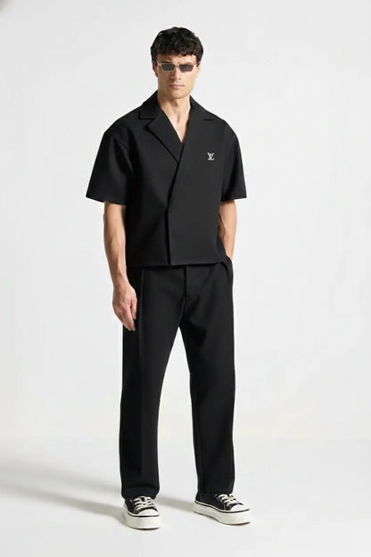 Boxy-twill-double-breasted-shirt-cream - Dalm Fashion