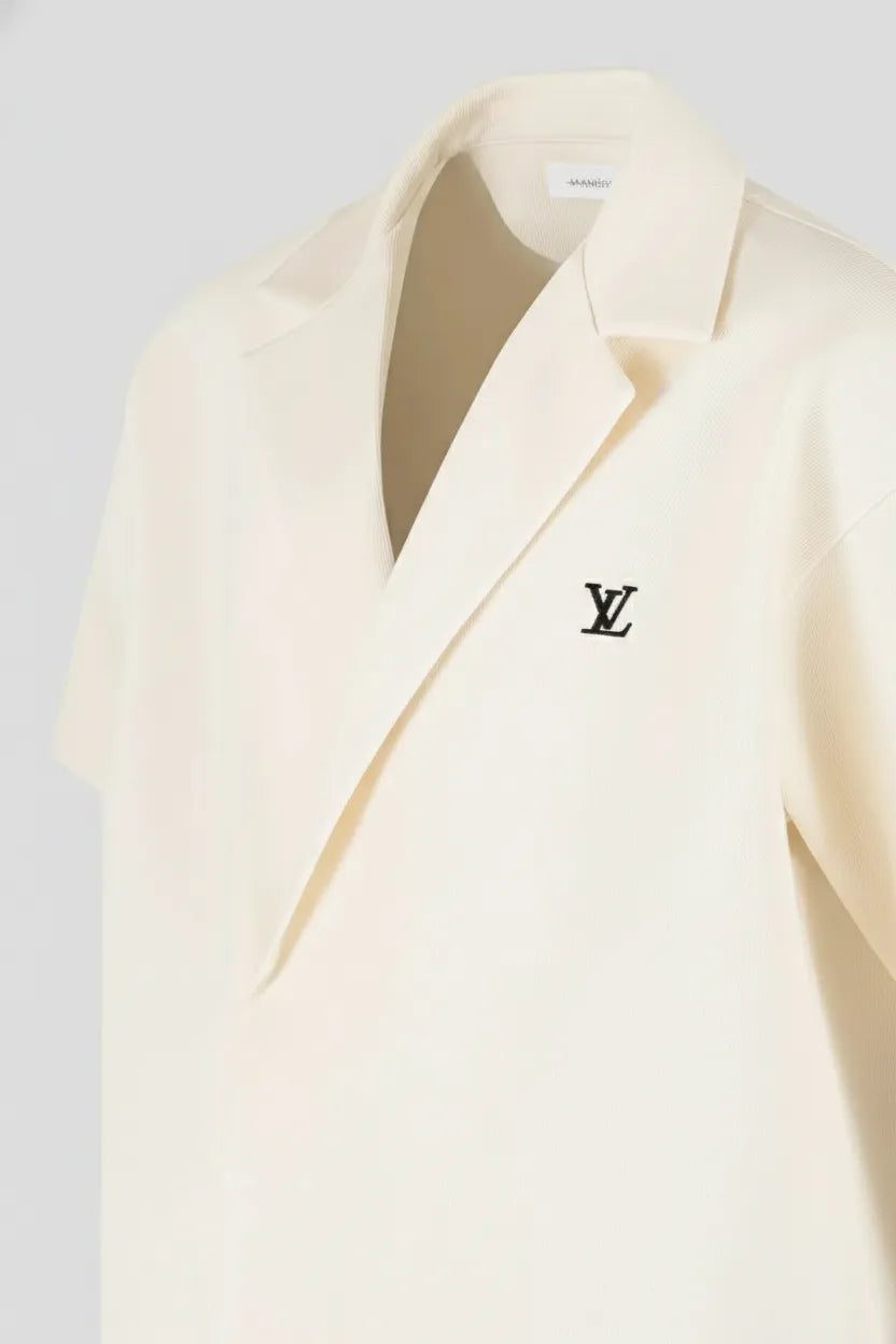 Boxy-twill-double-breasted-shirt-cream - Dalm Fashion
