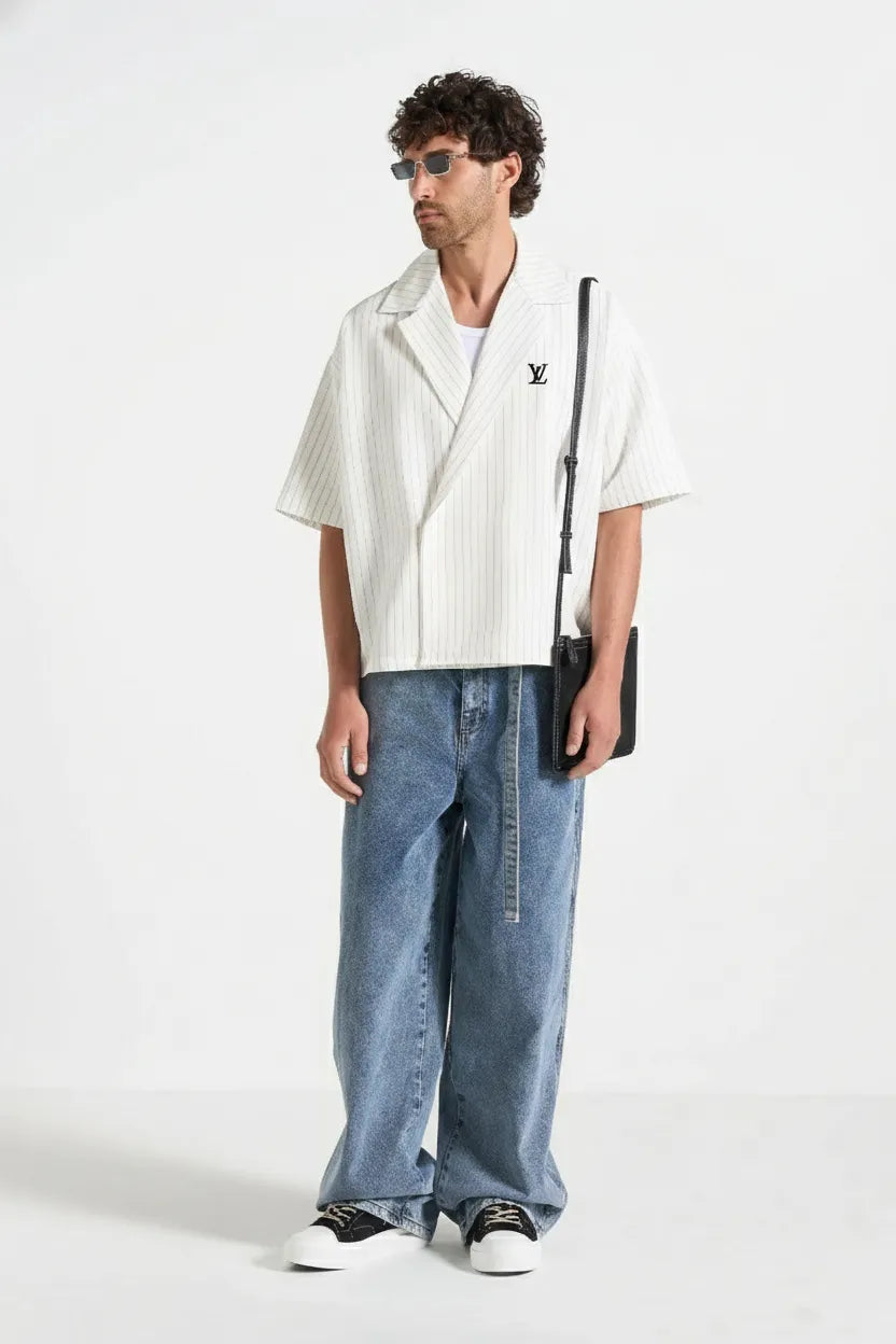 Boxy-twill-double-breasted-shirt-cream - Dalm Fashion