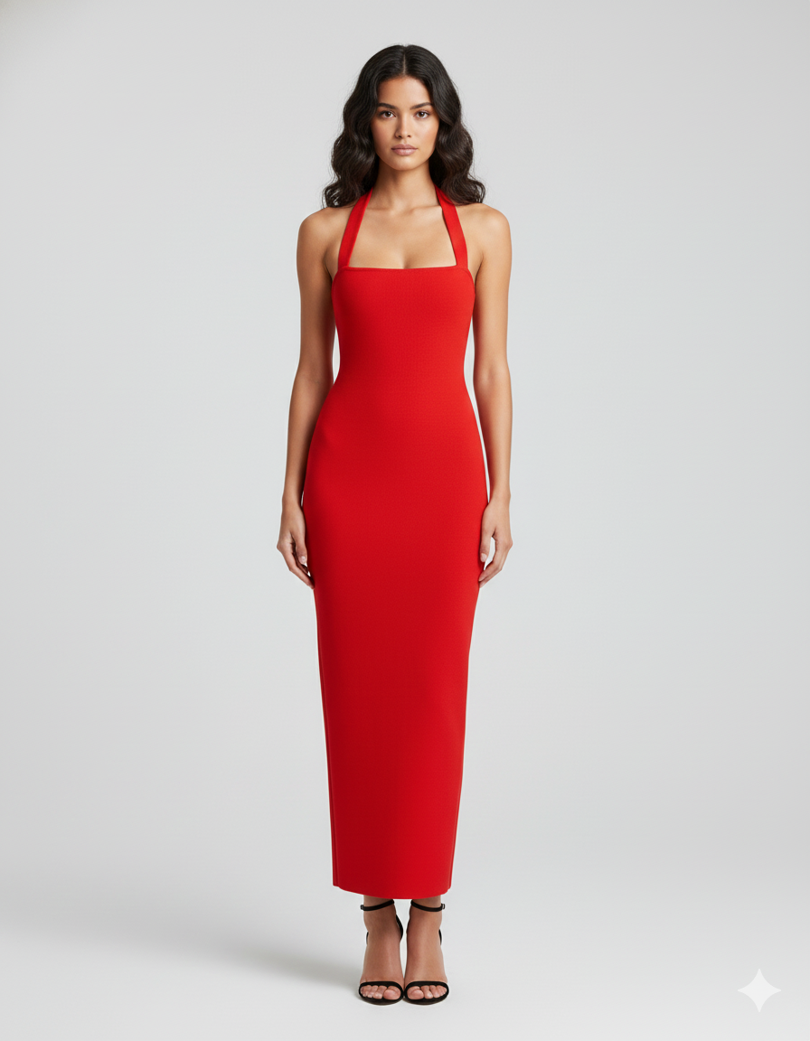 Women's Halter Neck Slim-Fit Maxi Dress - Dalm Fashion