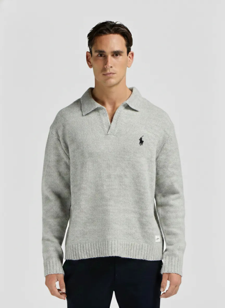 Heavy Knit Polo - Dark Grey - Dalm Fashion