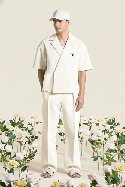 Boxy-twill-double-breasted-shirt-cream - Dalm Fashion