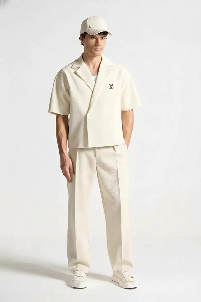 Boxy-twill-double-breasted-shirt-cream - Dalm Fashion