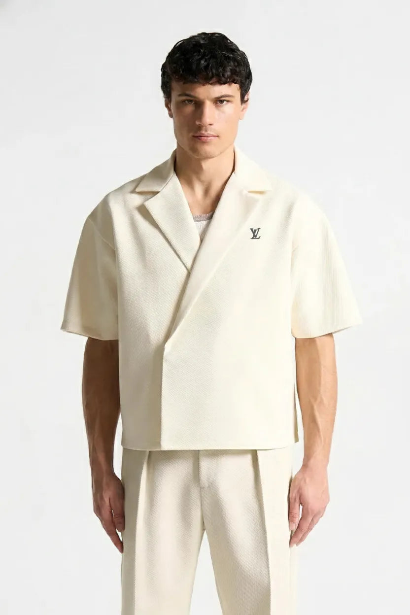 Boxy-twill-double-breasted-shirt-cream - Dalm Fashion