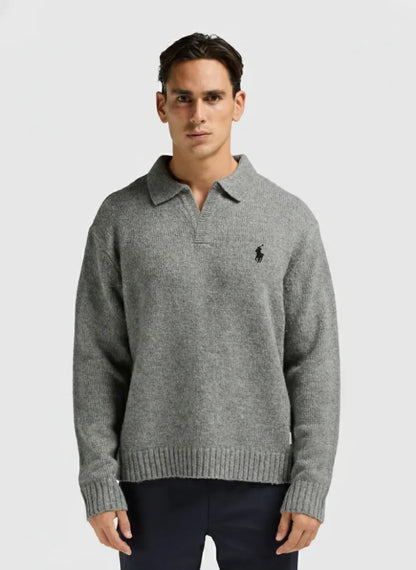 Heavy Knit Polo - Dark Grey - Dalm Fashion