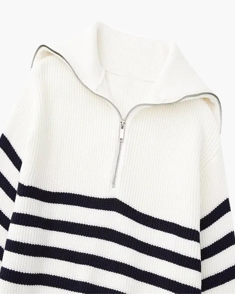 Striped Zip Up Sweater - Dalm Fashion
