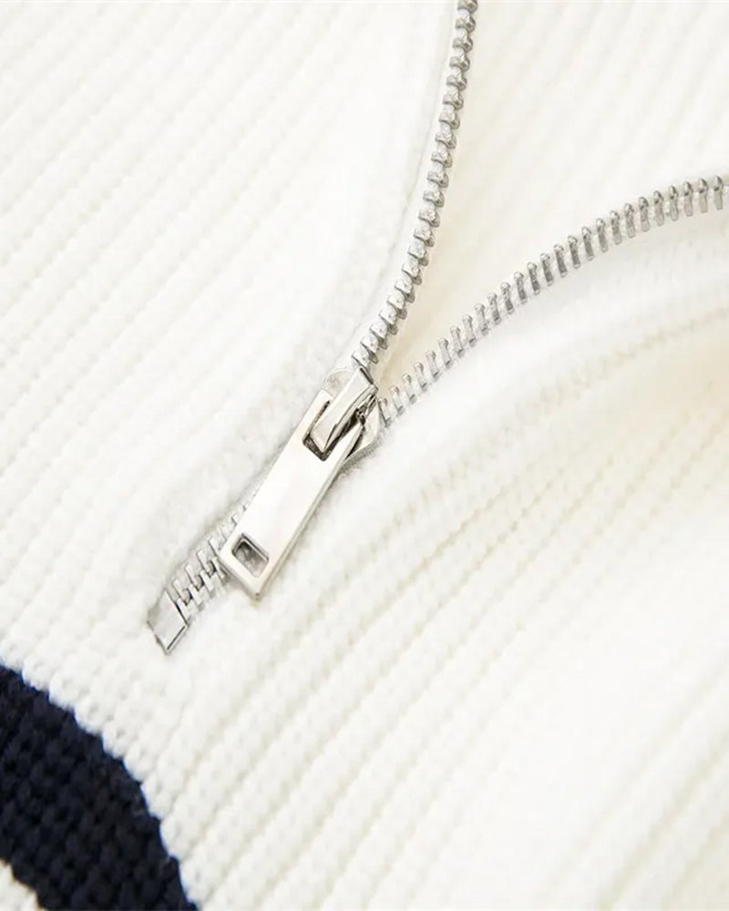 Striped Zip Up Sweater - Dalm Fashion