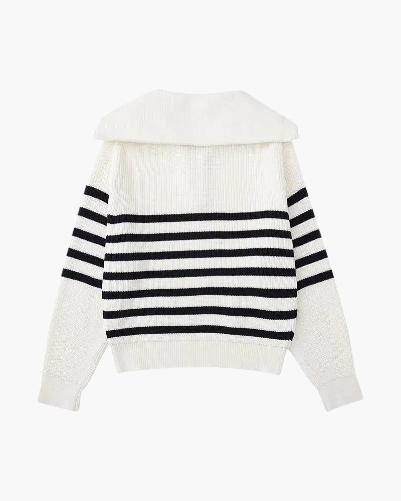 Striped Zip Up Sweater - Dalm Fashion