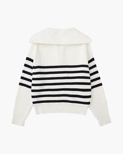 Striped Zip Up Sweater - Dalm Fashion