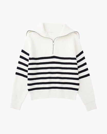 Striped Zip Up Sweater - Dalm Fashion