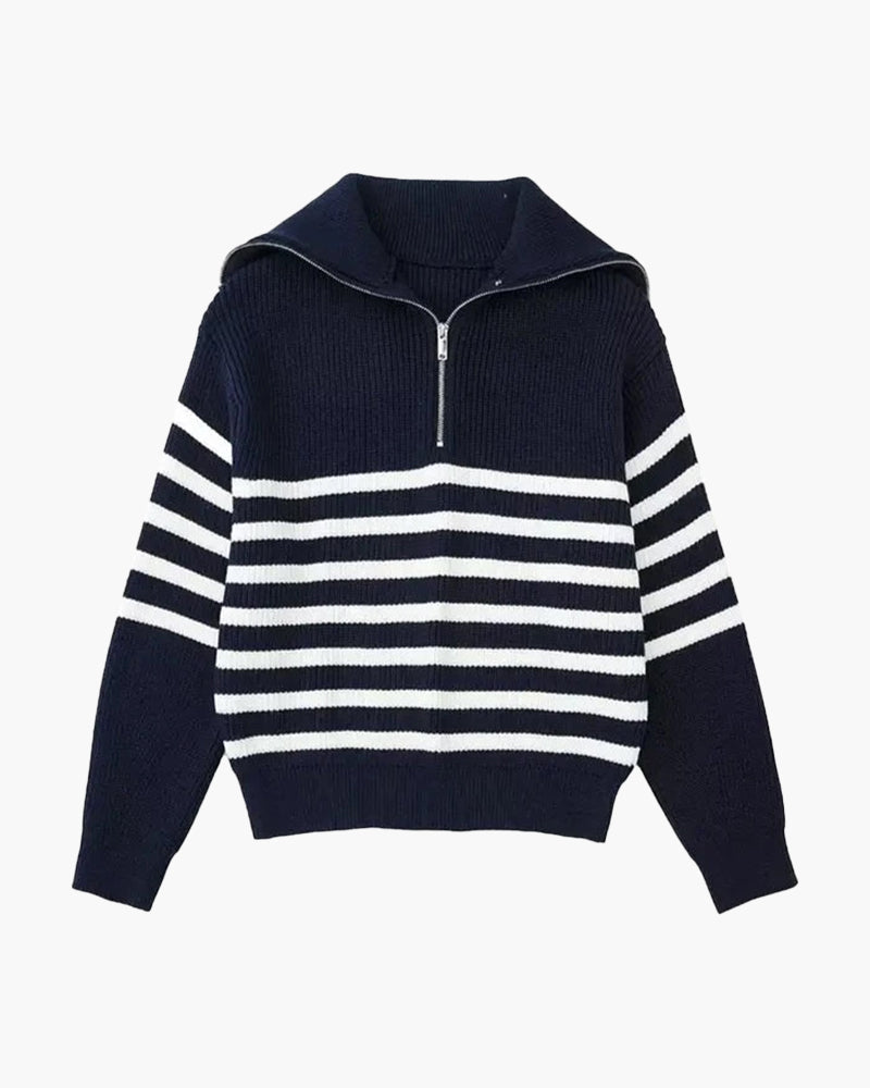 Striped Zip Up Sweater - Dalm Fashion