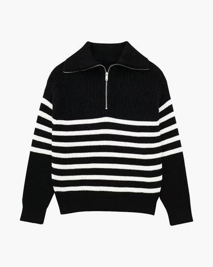 Striped Zip Up Sweater - Dalm Fashion