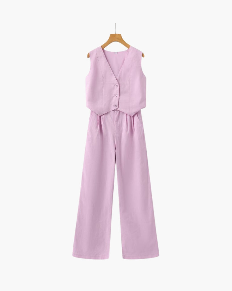 Classy Lady - Linen Two-piece Set - Dalm Fashion