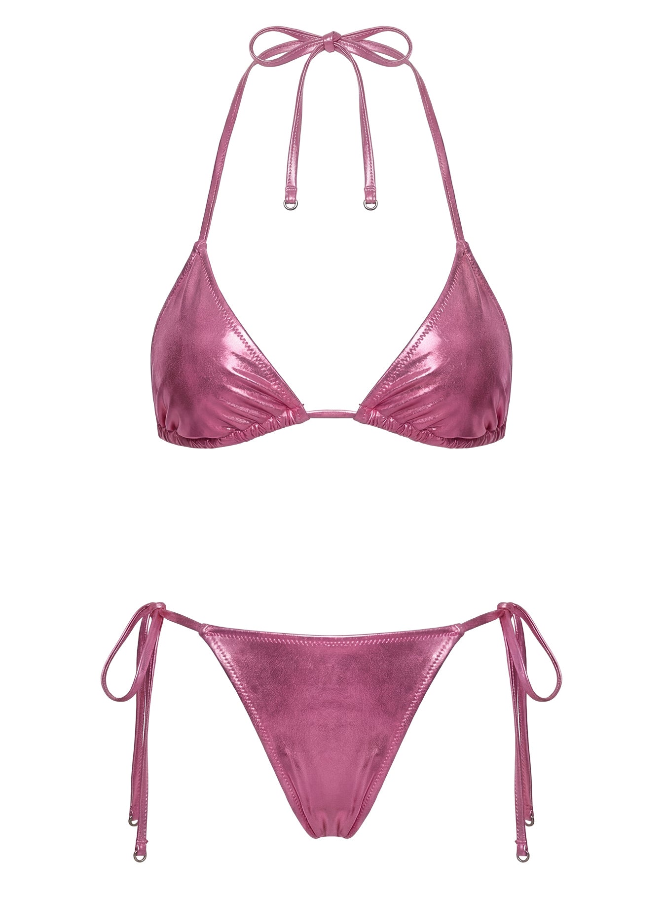 Jenner Metallic Tie Side Beaded Bikini Bottom Pink