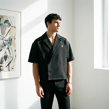 Boxy-twill-double-breasted-shirt-cream - Dalm Fashion