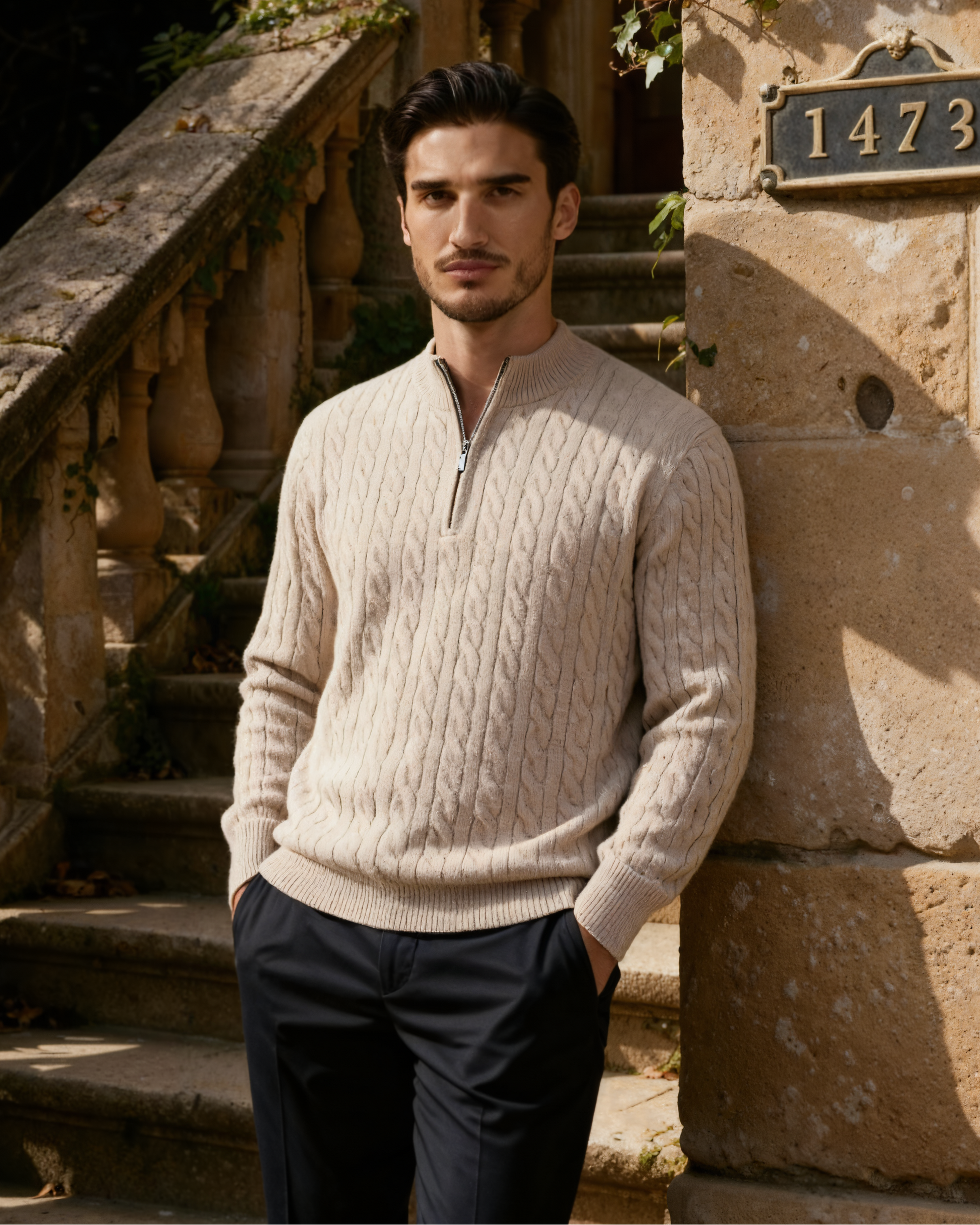 100% Cashmere Woven Half Zip - Dalm Fashion