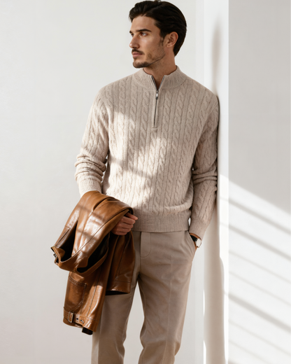 100% Cashmere Woven Half Zip - Dalm Fashion